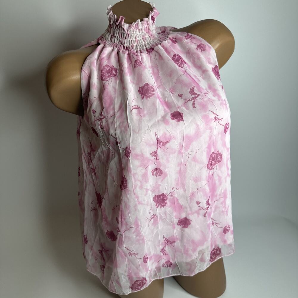 Y2K Womens Medium Pink Floral Mock Neck Fairy Coquette Dreamy Romantic Blouse